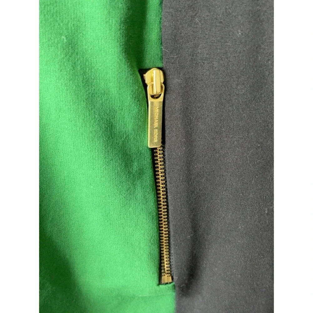 Michael Kors Green Black Colorblock Sheath Dress Gold Zip Pockets L
